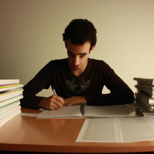Person studying with books and notes